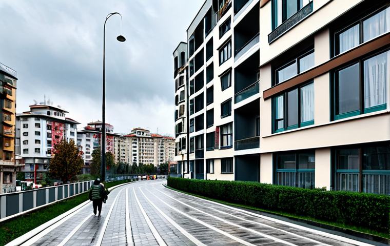 **
"A modern apartment building in Istanbul, showcasing both older and newer construction. Overcast sky. The image should convey the mix of potential and risk associated with property investment in the city. Focus on architectural details highlighting construction quality. Fully clothed people walking on the sidewalk. Safe for work, appropriate content, fully clothed, professional, perfect anatomy, natural proportions, high quality."
**